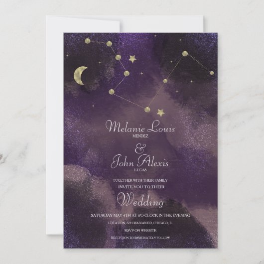 Moon Constellation Gold Foil Celestial Wedding Kaart (Voorkant)