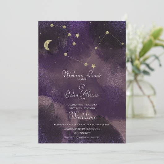Moon Constellation Gold Foil Celestial Wedding Kaart (Staand voorkant)