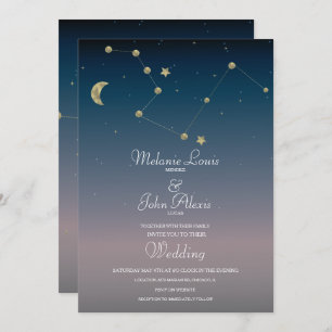 Moon Constellation Gold Foil Wedding Invitation Kaart