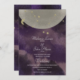 Moon Constellation Gold Paarse Celestial Wedding Kaart