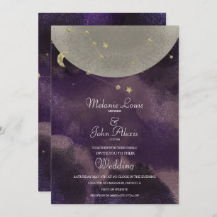 Moon Constellation Gold Paarse Celestial Wedding Kaart