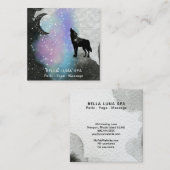 *~* Moon Cosmic . Howling Wolf Rainbow Shaman Vierkante Visitekaartje (Voorkant / Achterkant)