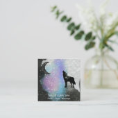 *~* Moon Cosmic . Howling Wolf Rainbow Shaman Vierkante Visitekaartje (Staand voorkant)