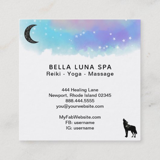 *~* Moon Cosmic . Howling Wolf Rainbow Shaman Vierkante Visitekaartje (Achterkant)
