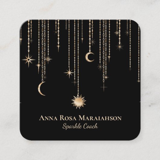 *~* Moon Cosmic Stars Gold Sparkle Sun Glitter Vierkante Visitekaartje (Voorkant)