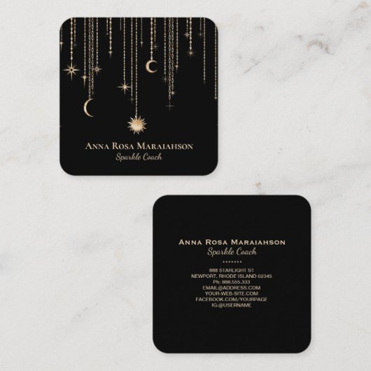 *~* Moon Cosmic Stars Gold Sparkle Sun Glitter Vierkante Visitekaartje (Voorkant / Achterkant)