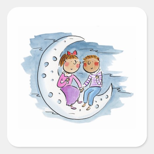Moon Couple Vierkante Sticker (Voorkant)