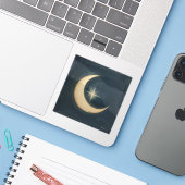 Moon Cradling a Star 🌌🎨 Sticker (Laptop met iPhone)