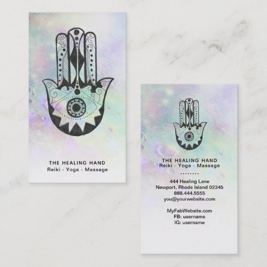 ** Moon Craters Hamsa Hand van Fatima Rainbow Visitekaartje (Voorkant / Achterkant)