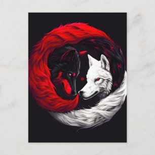 Moon Crimson Red White Wolf Feestdagenkaart