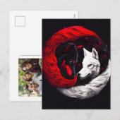 Moon Crimson Red White Wolf Feestdagenkaart (Voorkant / Achterkant)