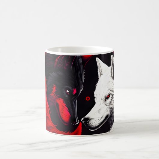 Moon Crimson Red White Wolf Koffiemok (Center)