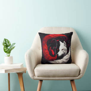 Moon Crimson Red White Wolf Kussen