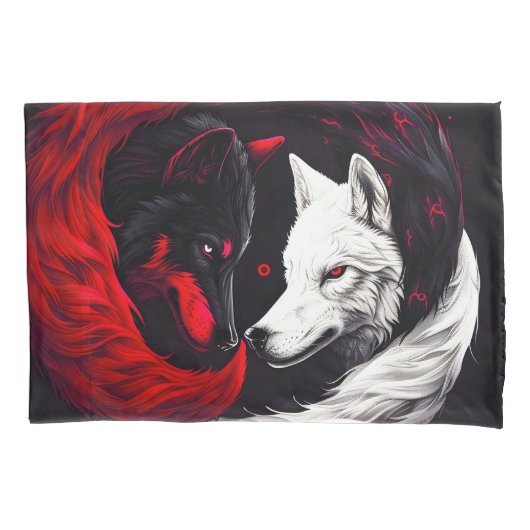 Moon Crimson Red White Wolf Kussensloop (Voorkant)