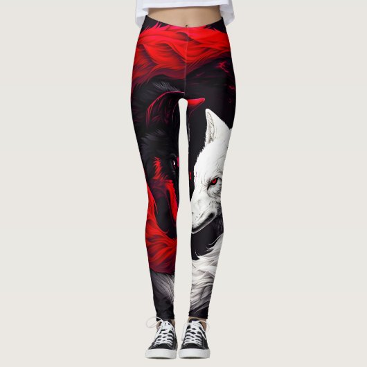 Moon Crimson Red White Wolf Leggings (Voorkant)