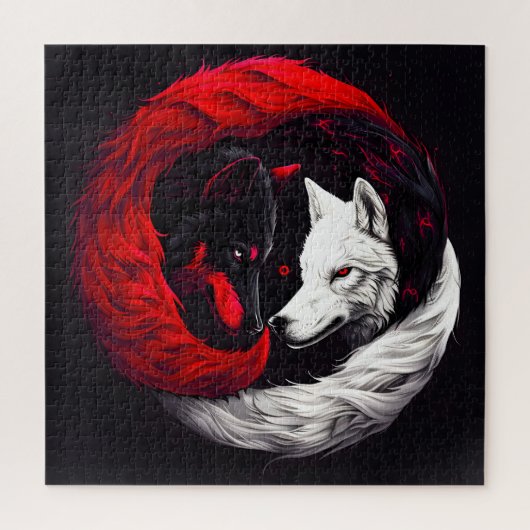 Moon Crimson Red White Wolf Legpuzzel (Verticaal)