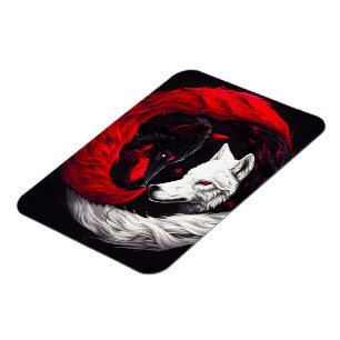 Moon Crimson Red White Wolf Magneet