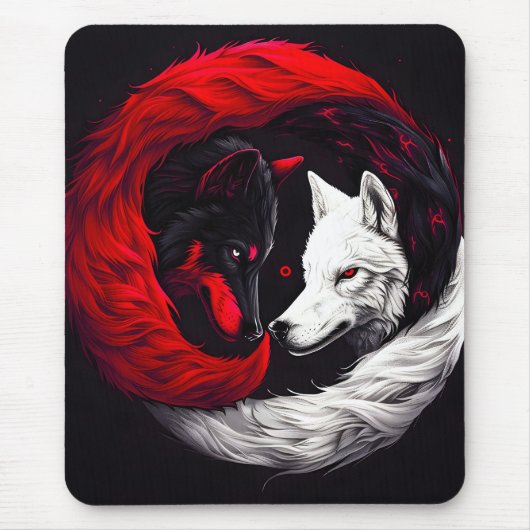 Moon Crimson Red White Wolf Muismat (Voorkant)