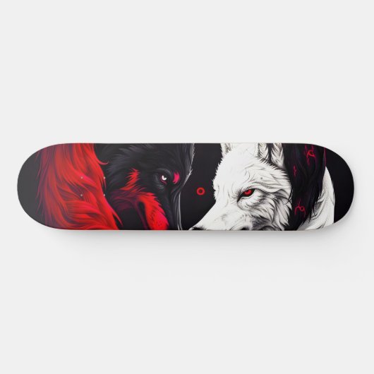 Moon Crimson Red White Wolf Persoonlijk Skateboard (Horizontaal)