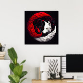 Moon Crimson Red White Wolf Poster (Thuiskantoor)