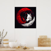Moon Crimson Red White Wolf Poster (Keuken)