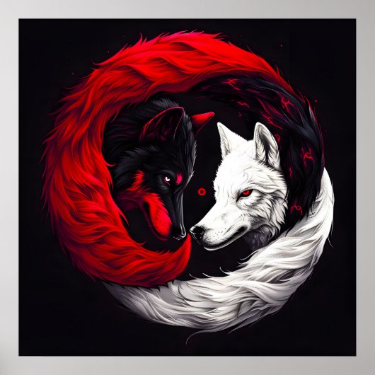 Moon Crimson Red White Wolf Poster (Voorkant)