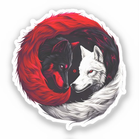Moon Crimson Red White Wolf Sticker (Voorkant)