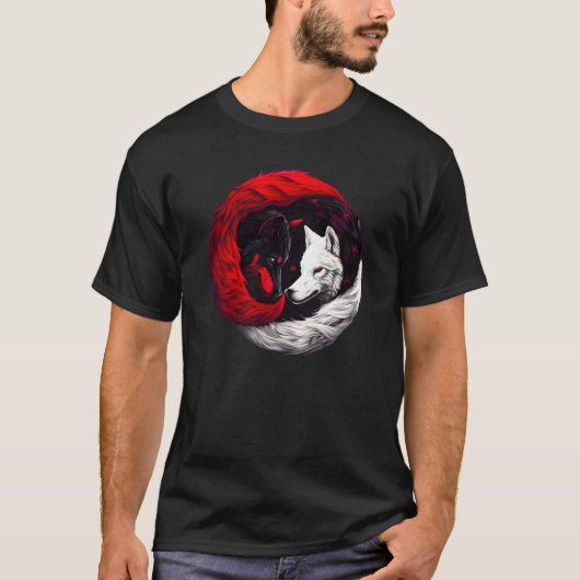 Moon Crimson Red White Wolf T-shirt (Voorkant)