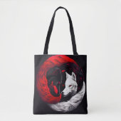 Moon Crimson Red White Wolf Tote Bag (Voorkant)