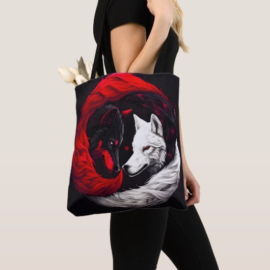 Moon Crimson Red White Wolf Tote Bag (Dichtbij)