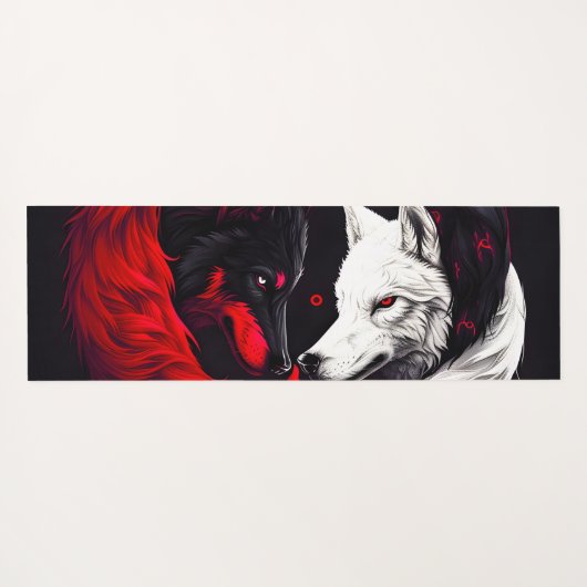 Moon Crimson Red White Wolf Yogamat (Achterkant (horizontaal))