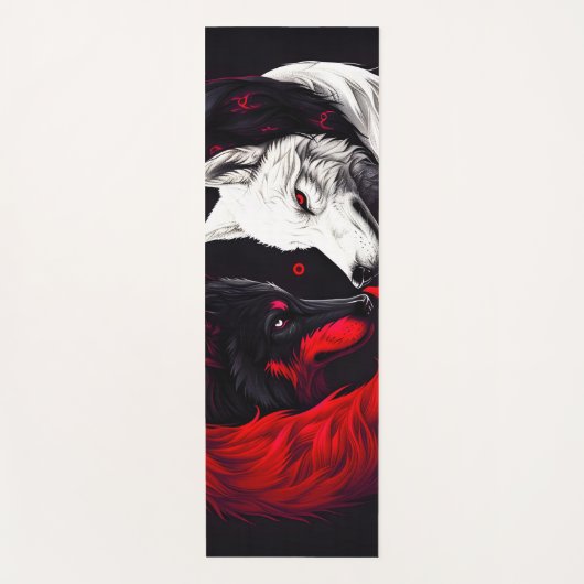Moon Crimson Red White Wolf Yogamat (Voorkant)