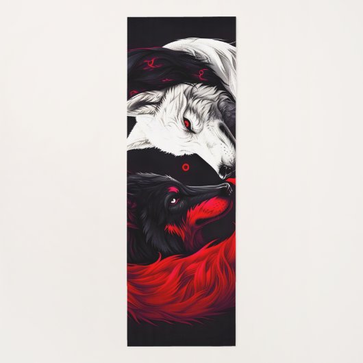 Moon Crimson Red White Wolf Yogamat (Achterkant)