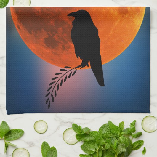 Moon & Crows, Black Bird Kitchen Towel Raven Theedoek (Gevouwen)