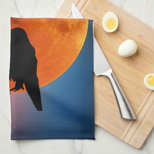 Moon & Crows, Black Bird Kitchen Towel Raven Theedoek (Quarter Fold)