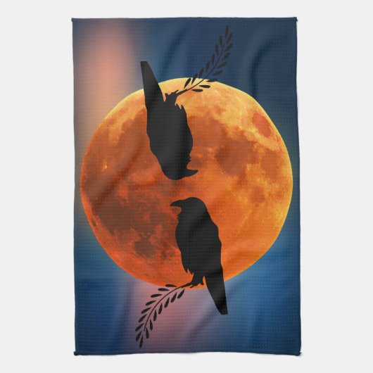 Moon & Crows, Black Bird Kitchen Towel Raven Theedoek (Verticaal)