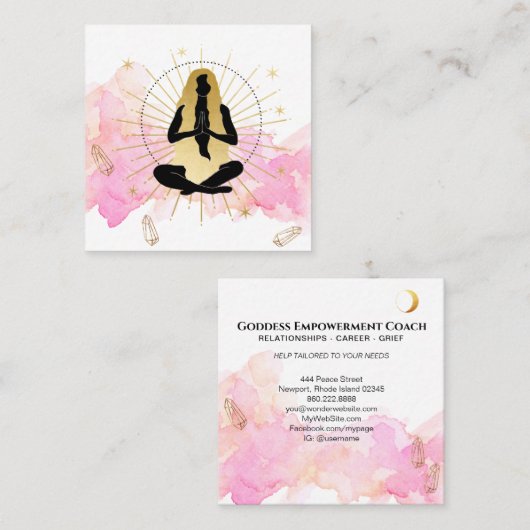 *~* Moon Crystals Cosmic Black Goddess Gold Rays Vierkante Visitekaartje (Voorkant / Achterkant)