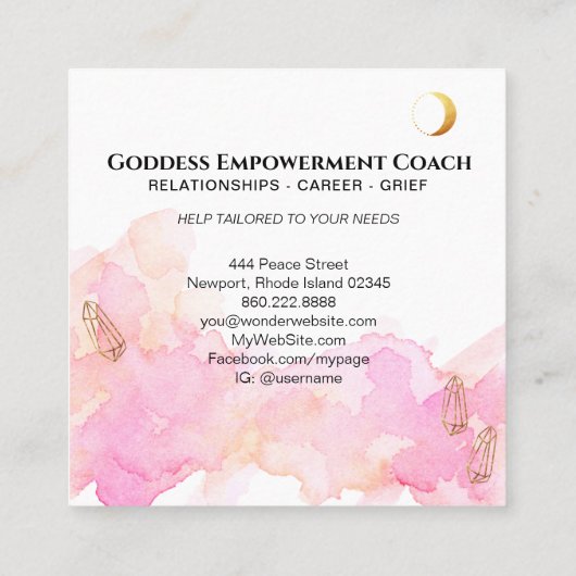 *~* Moon Crystals Cosmic Black Goddess Gold Rays  Vierkante Visitekaartje (Achterkant)