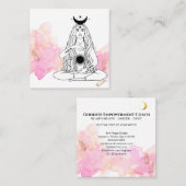 *~* Moon Crystals Cosmic Luna Goddess Black Gold Vierkante Visitekaartje (Voorkant / Achterkant)