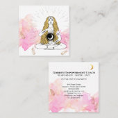 *~* Moon Crystals Cosmic Luna Goddess Gold Rays Vierkante Visitekaartje (Voorkant / Achterkant)