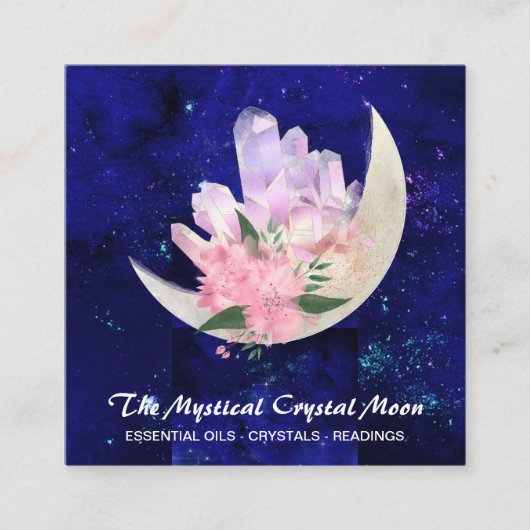 *~* Moon Crystals Floral Bouquet Cosmic  Vierkante Visitekaartje (Voorkant)