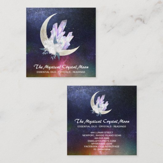 *~* Moon Crystals Floral Nebula Vierkante Visitekaartje (Voorkant / Achterkant)