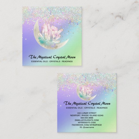 *~* Moon Crystals Floral OMBRE Holo Glitter Vierkante Visitekaartje (Voorkant / Achterkant)