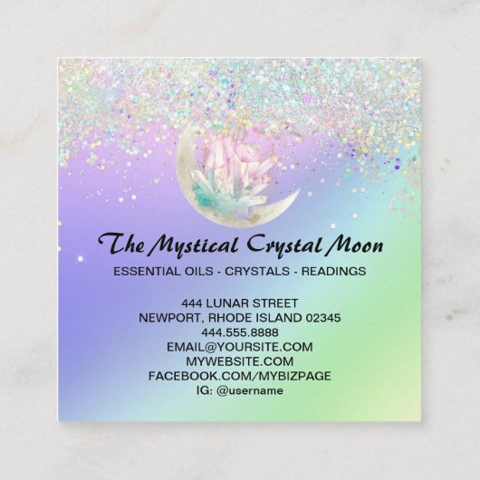 *~* Moon Crystals Floral OMBRE Holo Glitter Vierkante Visitekaartje (Achterkant)
