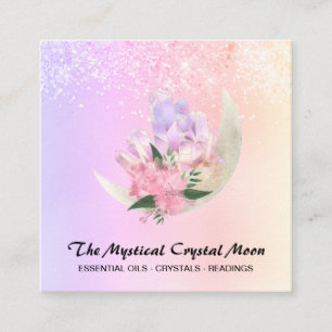 *~* Moon Crystals Floral Ombre Peach Pink Glitter Vierkante Visitekaartje