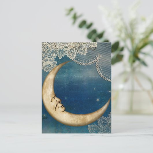 Moon Decoupage Briefkaart | hemelse kunstgroet (Staand voorkant)