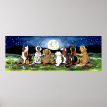 Moon Dog Night Scene Poster Dalmation Spaniel