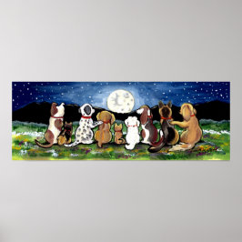 Moon Dog Night Scene Poster Dalmation Spaniel