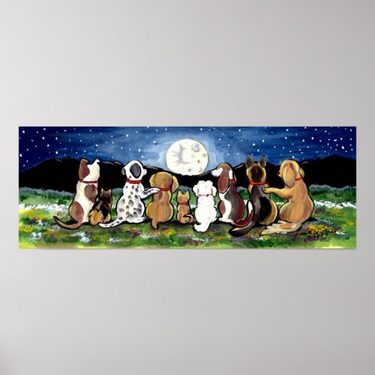 Moon Dog Night Scene Poster Dalmation Spaniel (Voorkant)