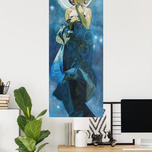 Moon door Alphonse Mucha Poster (Thuiskantoor)